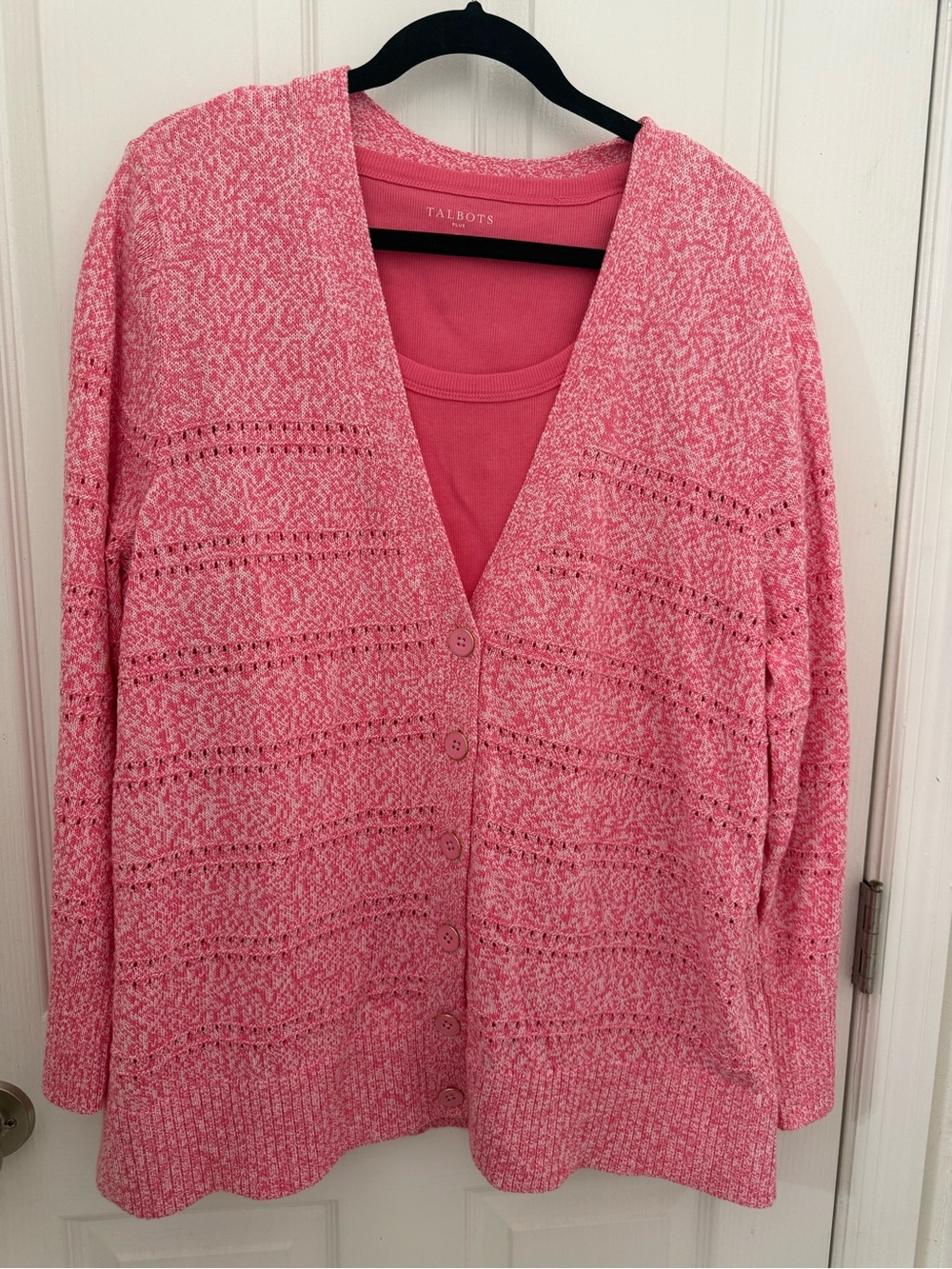Talbots Pink Open-Knit Button Cardigan and ribbed tshirt set. Size 2x. NWT.